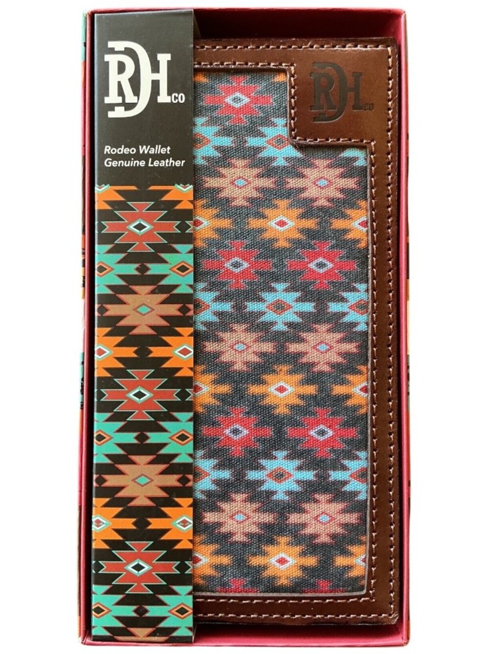 Red Dirt Hat Co Genuine Leather Rodeo Brown Wallet Southwestern Print New In Box